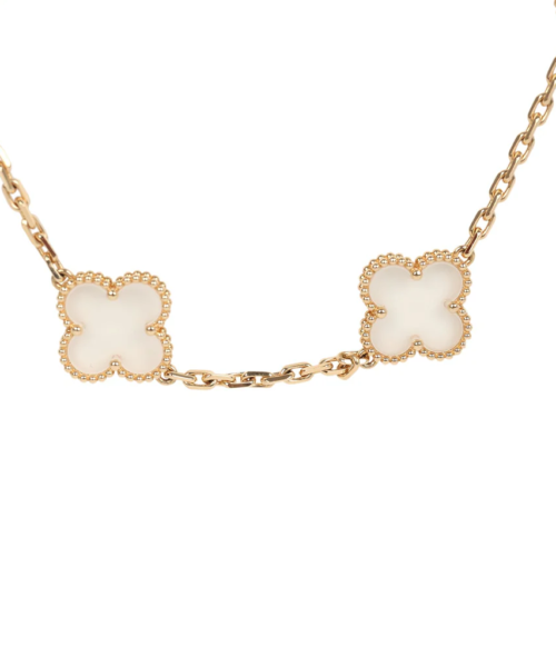 Pre-owned Van Cleef & Arpels Vintage Alhambra Clear Rock Candy Crystal 20 Motif Necklace 18K Yellow Gold – Bild 3
