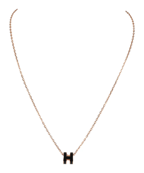 Hermès Mini Pop H Pendant Necklace Black Enamel Lacquered Rose Gold Hardware