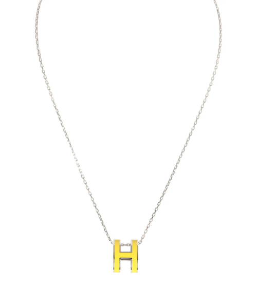 Hermès Pop H Pendant Necklace New Lime Enamel Lacquered Palladium Hardware
