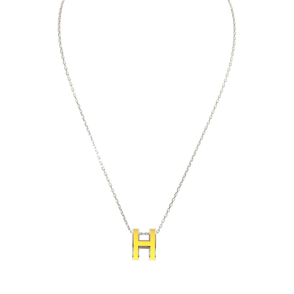 Hermès Pop H Pendant Necklace New Lime Enamel Lacquered Palladium Hardware
