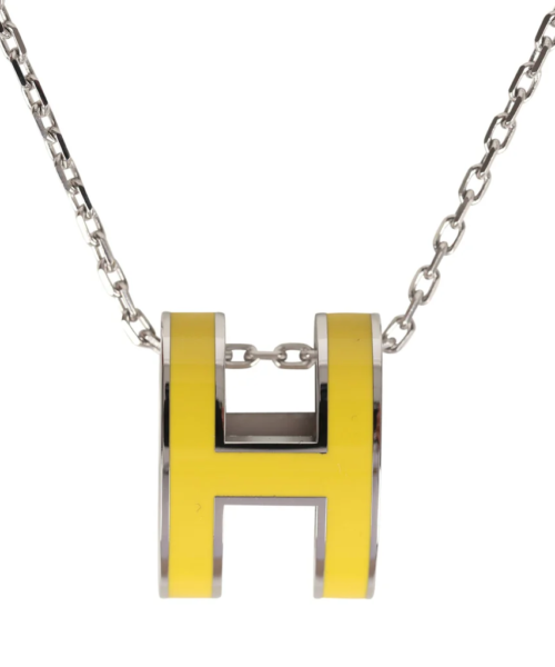 Alternative view of Hermès Pop H Pendant Necklace New Lime Enamel Lacquered Palladium Hardware