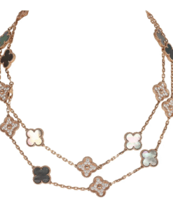 Van Cleef & Arpels Vintage Alhambra 20 Motif Long Necklace Mother of Pearl Diamonds and 18K Rose Gold Hardware
