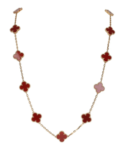 Van Cleef & Arpels Vintage Alhambra 20 Motif Necklace Carnelian 18K Yellow Gold Hardware