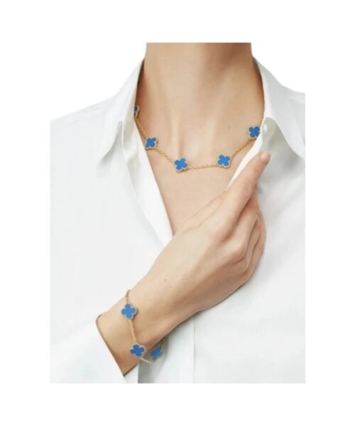 Alternative view of Alhambra Necklace, 10 Motifs Blue Agate