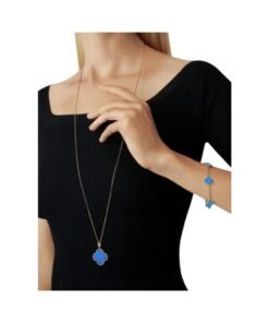 Alternative view of Long Necklace, 1 Motif Blue Agate