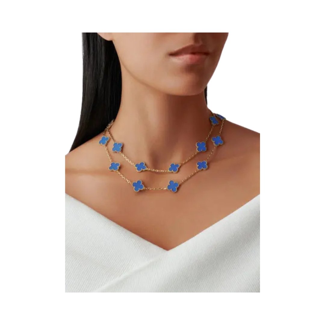 Long Necklace, 20 Motifs Yellow Gold, Blue Agate – Bild 2