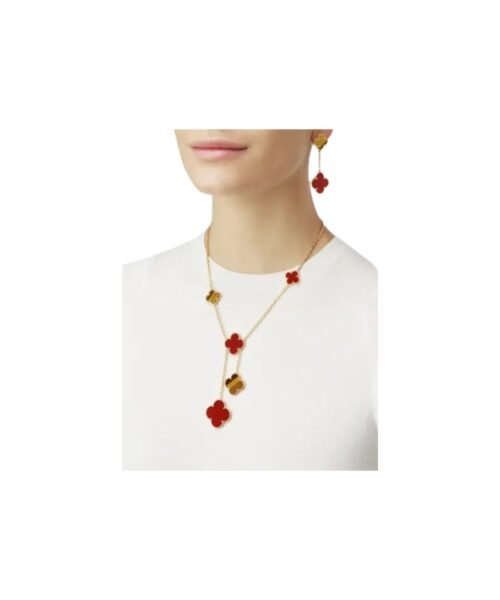 Alternative view of Alhambra Earrings, 2 Motifs Tiger’s Eye, Carnelian