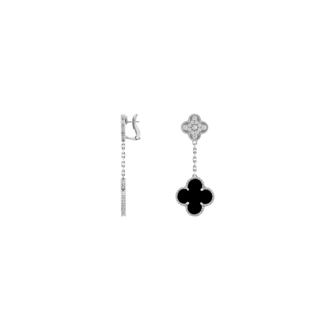 Alhambra Earrings, 2 Motifs White Gold, Onyx – Bild 2