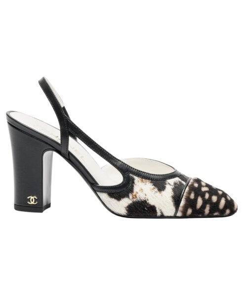 Slingbacks Weiß/Schwarz 9 cm