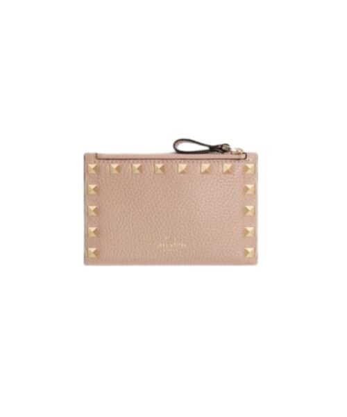 Rockstud Kartenetui aus genarbtem Kalbsleder 13 cm