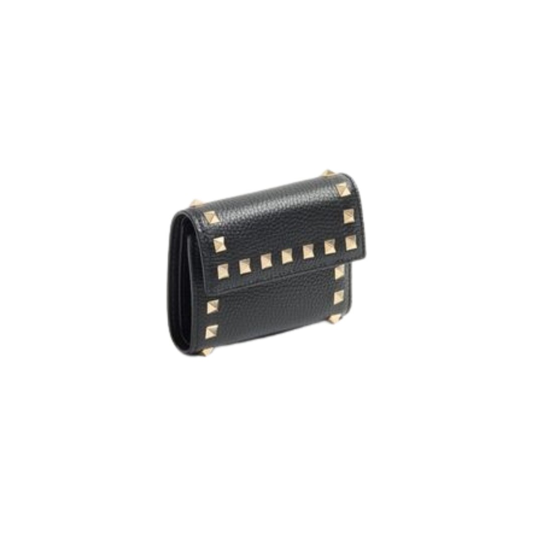 Rockstud Dreifach-Geldbörse aus genarbtem Kalbsleder 11 cm – Bild 3