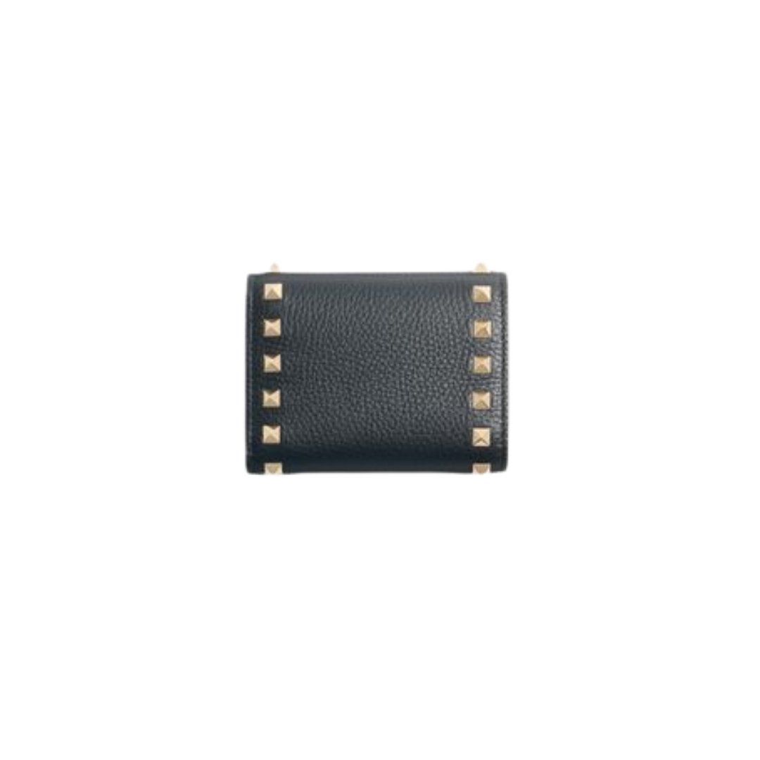 Rockstud Dreifach-Geldbörse aus genarbtem Kalbsleder 11 cm – Bild 4