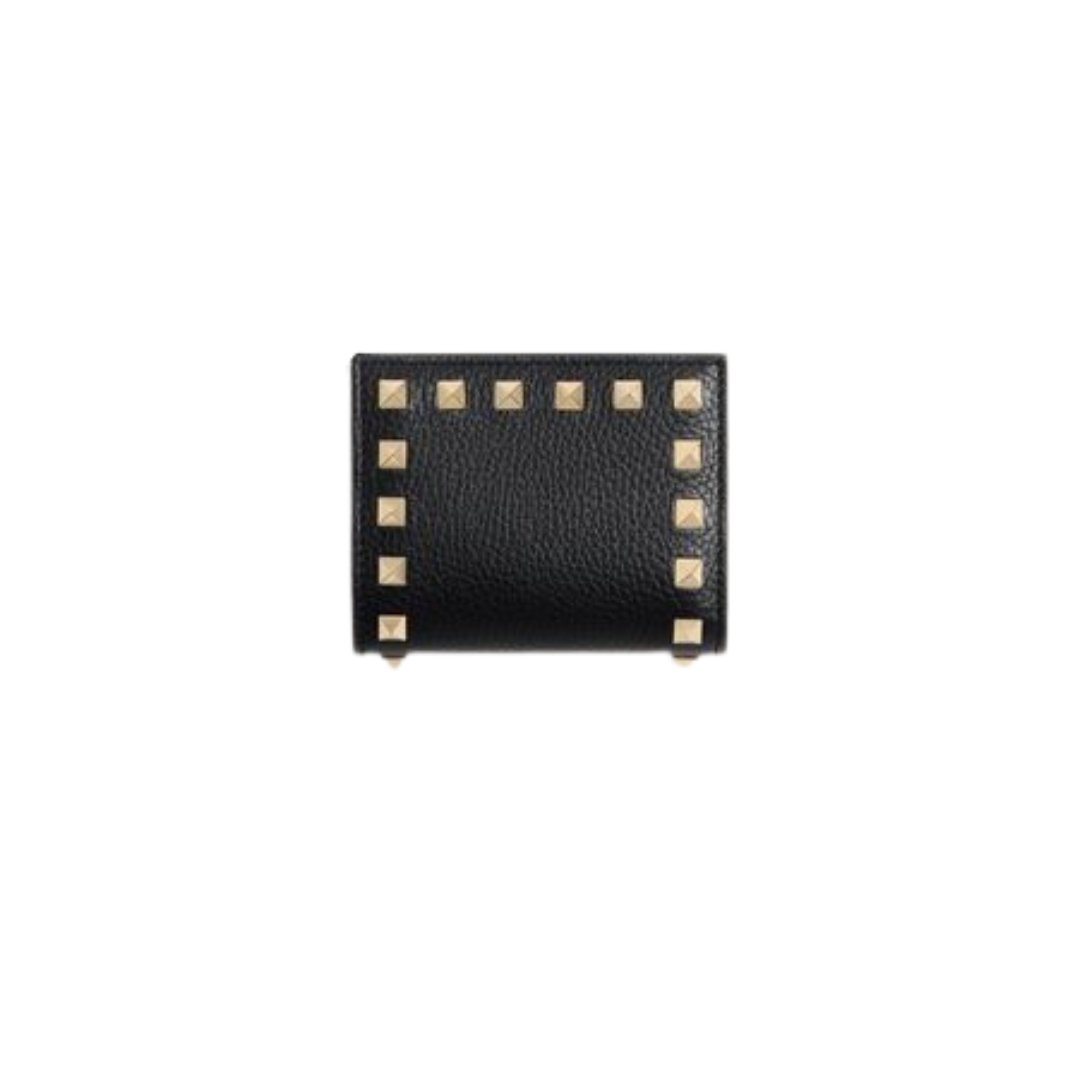 Rockstud Geldbörse aus genarbtem Kalbsleder 8.3 cm